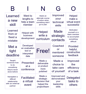 Successes Bingo Card