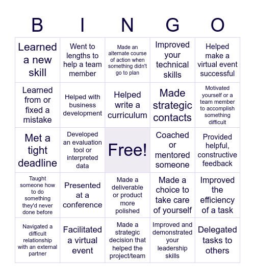 Successes Bingo Card