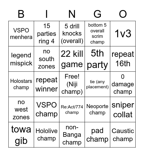 VSaikyou 5 Bingo Card