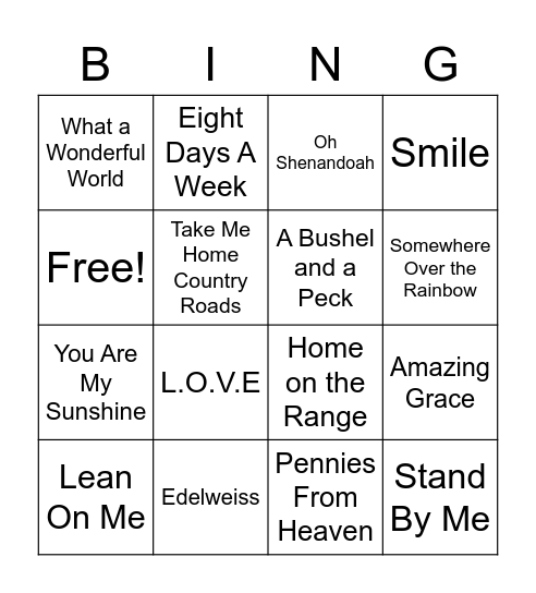 Musical Bingo Card