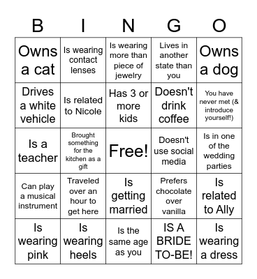 Find The Guest Who... Bingo Card