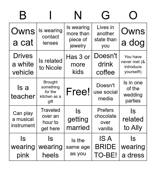 Find The Guest Who... Bingo Card