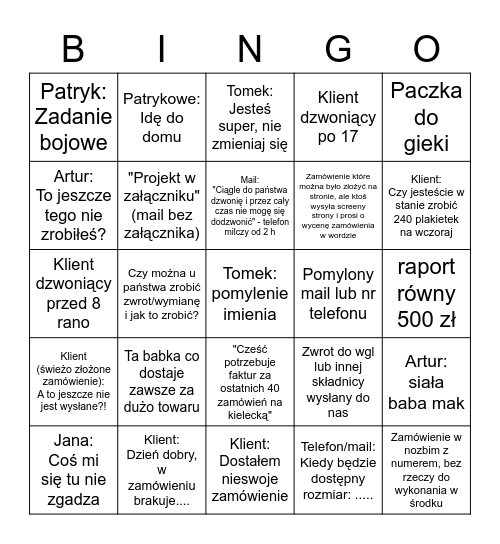 Bingo 4 Żywiołowe Bingo Card