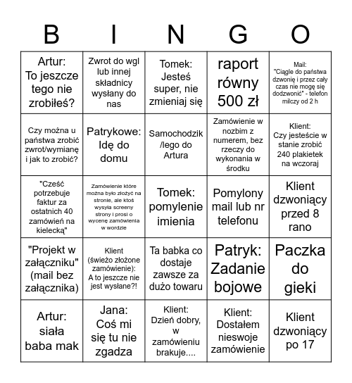 4 Żywiołowe Bingo Card