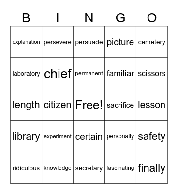 Spelling List 14 & 15 Bingo Card