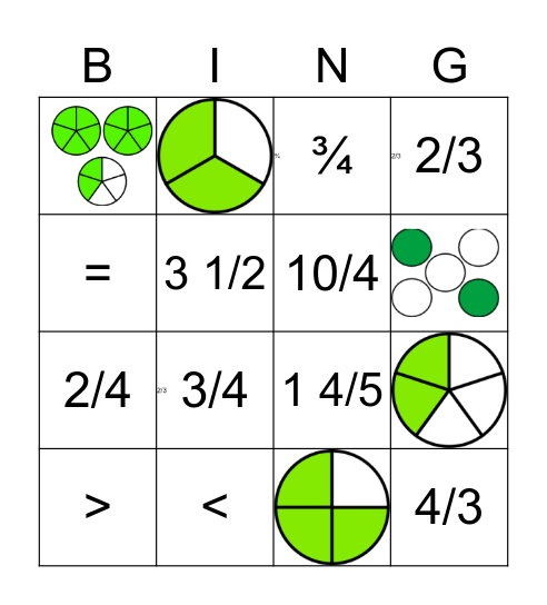 Fractions Bingo Card