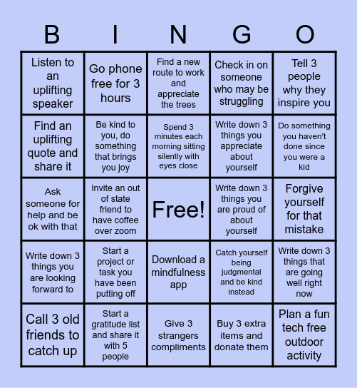 MINDFULNESS BINGO Card