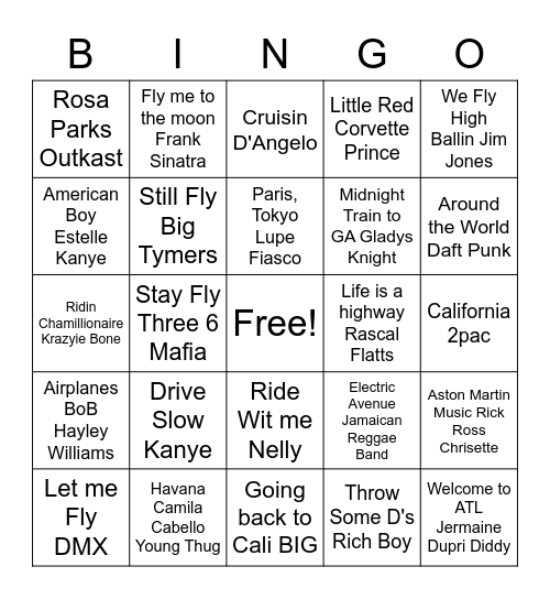 Traveling Bingo Card