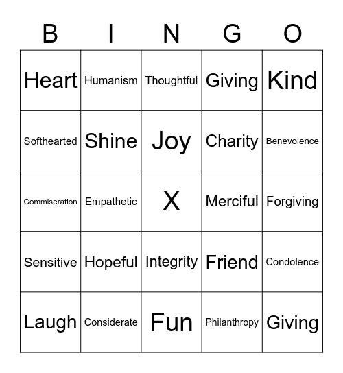 Compassion Bingo Card