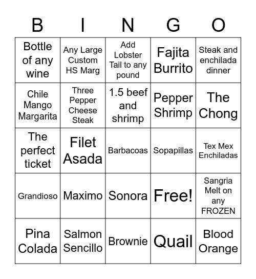 TGIF! Bingo Card