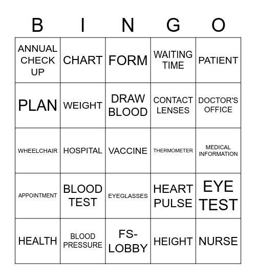 VISITING THE DOCTOR Bingo Card