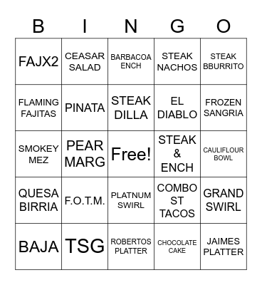 HACIENDA BINGO Card