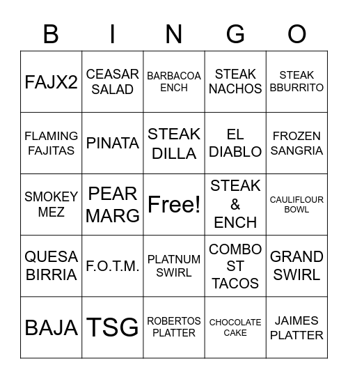 HACIENDA BINGO Card