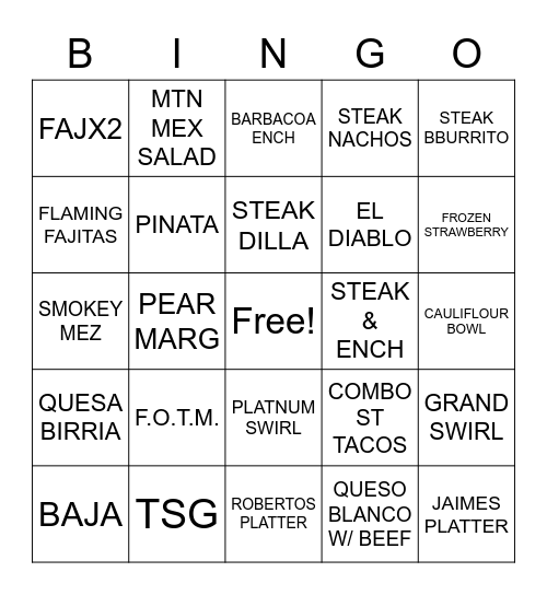 HACIENDA BINGO Card