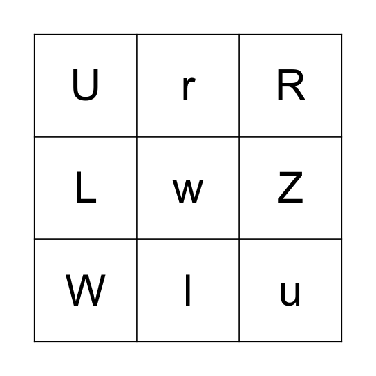 Zz Rr Ww Uu Ll Bingo Card