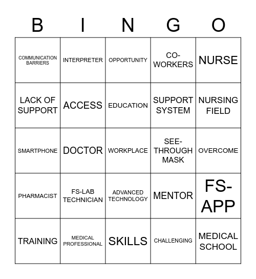 DEAF MEDICAL PROFESSIONALS Bingo Card