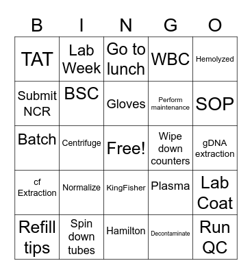 Lab Week Bingo Card