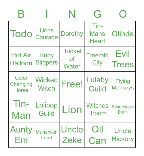 Wizard of Oz Bingo Card