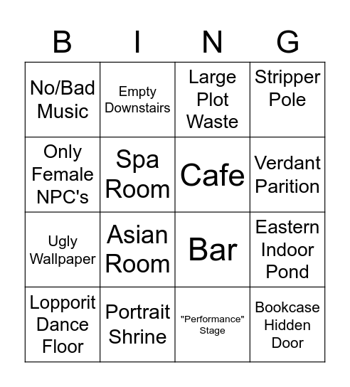 FFXIV Housing Bingo Card
