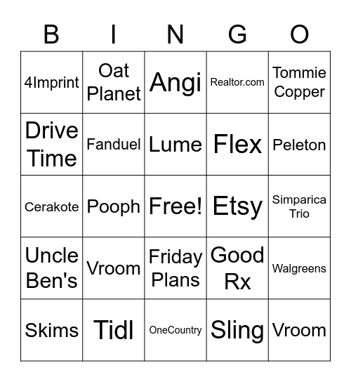 OPL Commercial Bingo Card
