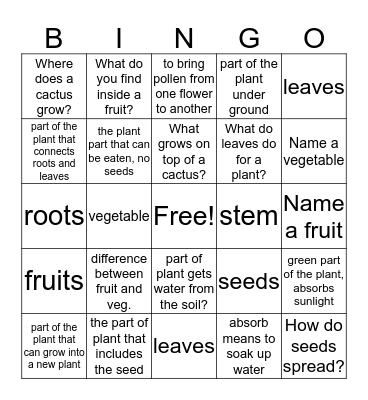 Daily Science 3 Plants Bingo Card