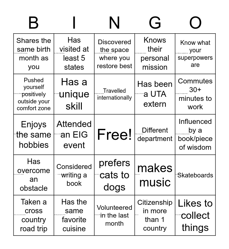 Inclusion Bingo Card