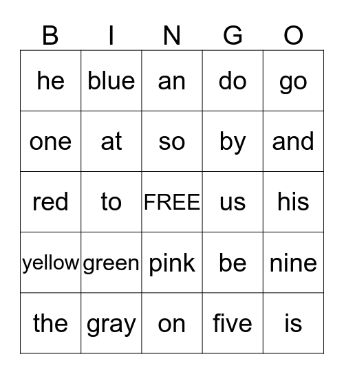 Sight Words 1-3 Bingo Card