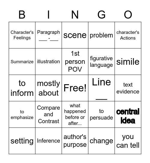 Reading Test Prep Bingo 4 Bingo Card