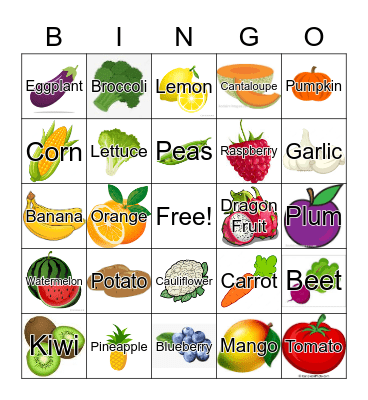 Fruits and Vegetables Bingo Card