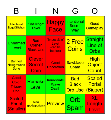 Recent Level Bingo Card