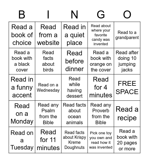 December/January Bingo Card