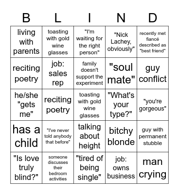 Love is Blind Bingo Card