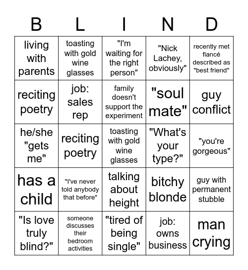 Love is Blind Bingo Card