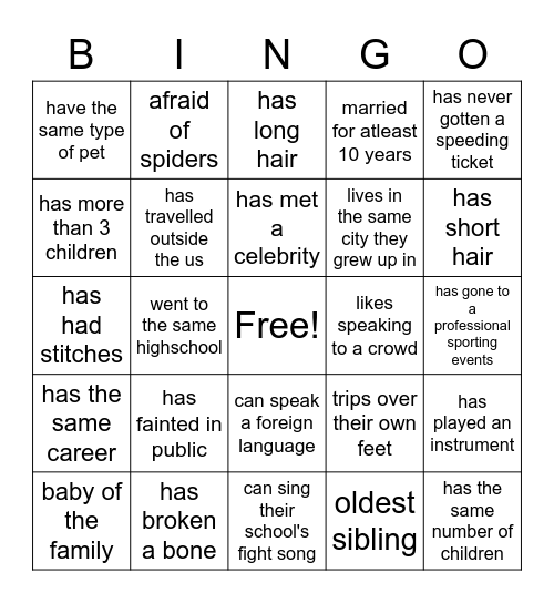 Hancock Family Reunion Bingo Card