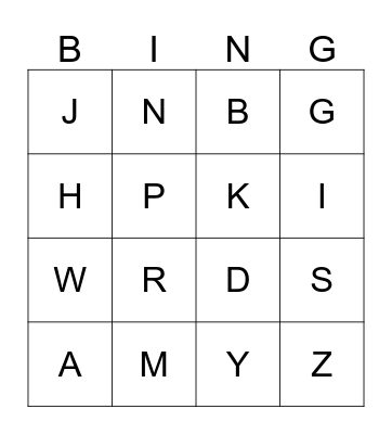 Alphabet Bingo Card