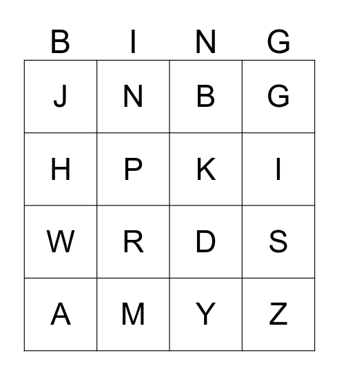 Alphabet Bingo Card