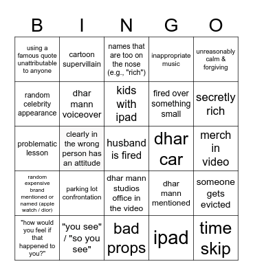 Dhar Mann Bingo v2 Bingo Card