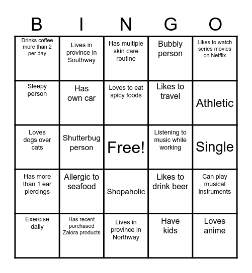 Getting To Know Each Other Bingo Card