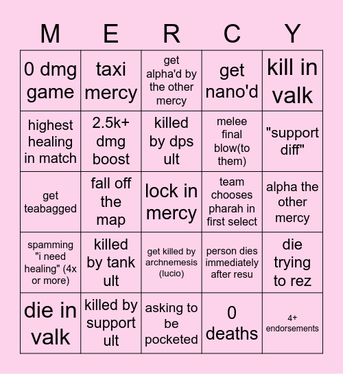 Mercy Bingo Card