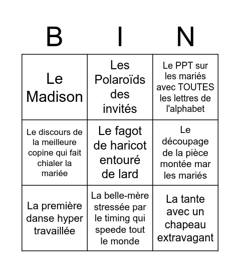 Mariage 2 Bingo Card