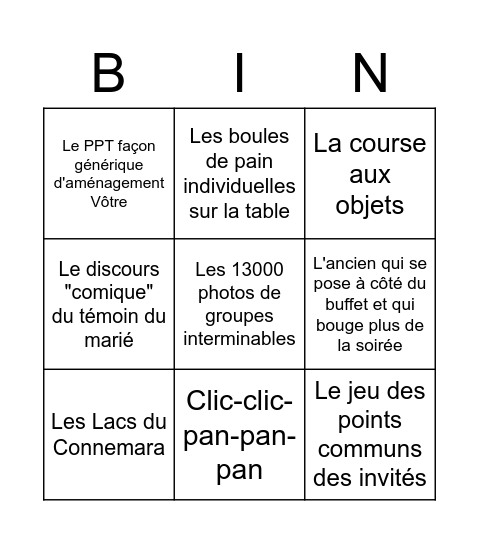 mariage 3 Bingo Card