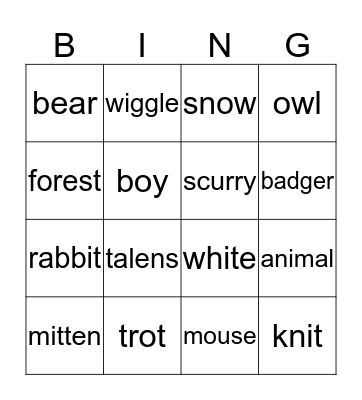The Mitten Bingo Card