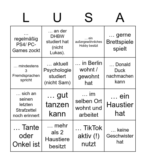 LuSa Bingo Card