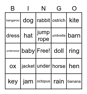 Phonics Bingo Card