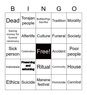 The land of Dead Bingo Card