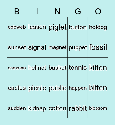 CVC-CVC Words Bingo Card