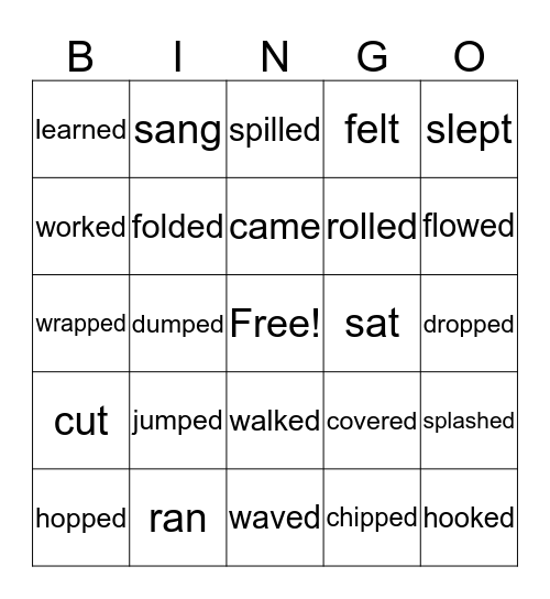 Past Tense Verbs Bingo Card