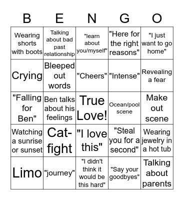 Bachelor Bingo Card