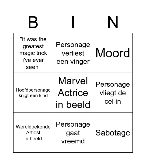 The Prestige Bingo Card