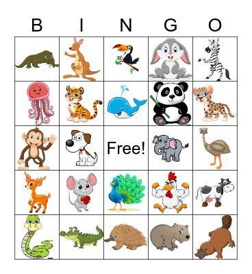 Animal Bingo Card